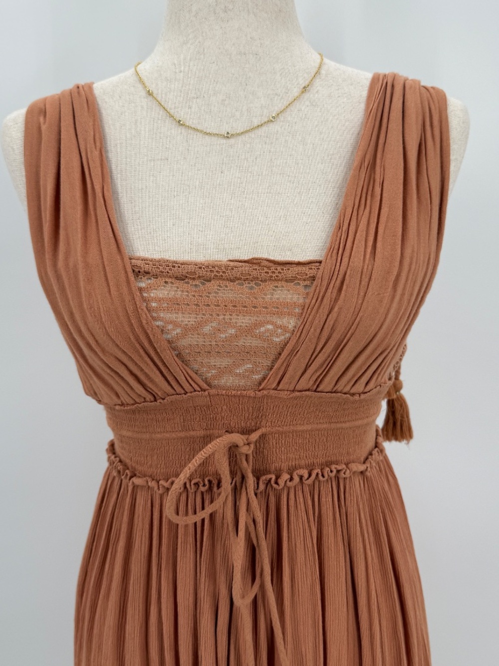 Free People Santa Maria Maxi Dress Terracotta Rust Orange Boho Cottage Ruffle XS - Picture 2 of 8